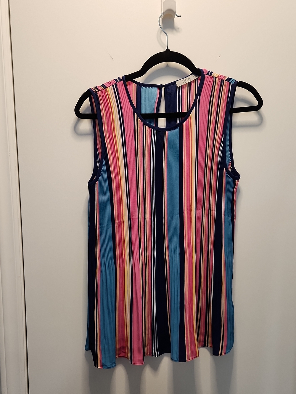 Dalia XL Navy, Pink, Yellow and Cream Striped Sleeveless Top